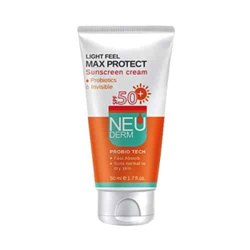 Neuderm, کرم ضد آفتاب, بی رنگ, SPF50, خرید کرم ضد آفتاب, محافظت قوی در برابر اشعه UVA و UVB, مناسب انواع پوست, فرمولاسیون سبک و بدون چربی, جذب سریع, جلوگیری از ایجاد لک و جوش, مقاوم در برابر تعریق و آب, مناسب استفاده روزانه, مرطوب‌کننده و آبرسان, برند نئودرم