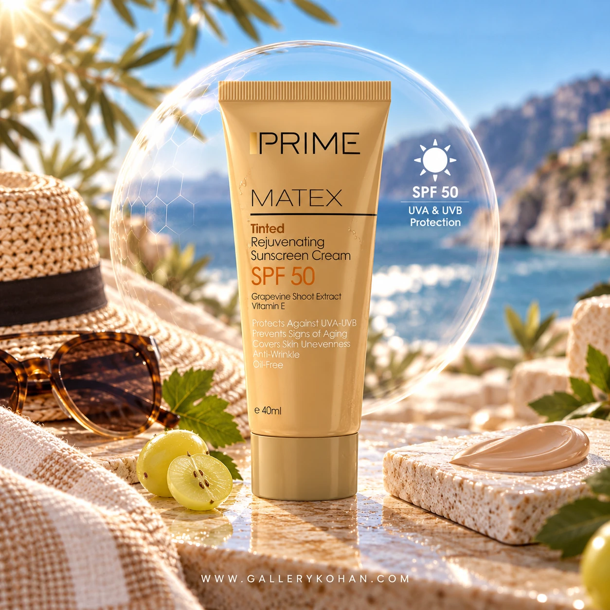 کرم ضد آفتاب رنگی و ضد چروک پریم | GalleryKohan کرم ضد آفتاب رنگی و ضد چروک پریم SPF50