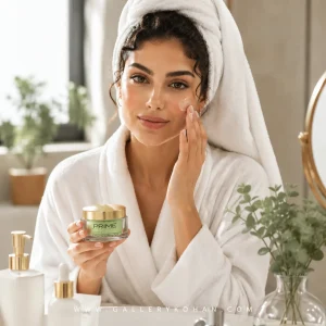 خانم در حال استفاده از ژل آبرسان قوی پریم