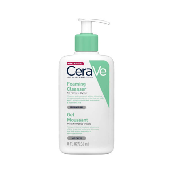 CeraVe, فوم شستشوی صورت, Foaming Cleanser, خرید فوم شستشو, مناسب پوست‌های چرب و مختلط, پاک‌کننده عمقی و ملایم, حاوی سرامید و هیالورونیک اسید, تنظیم چربی پوست, آبرسان و مرطوب‌کننده, بدون ایجاد خشکی