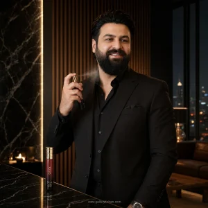 مدل مرد در حال استفاده از عطر جیبی ژک ساف ONYX