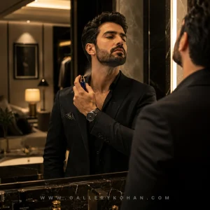 مدل مرد در حال استفاده از عطر جیبی ژک ساف FONENIX