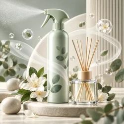 اسپری خوشبوکننده هوا و دیفیوزر چوبی در تصویر دسته‌بندی بوگیر و خوشبوکننده هوا