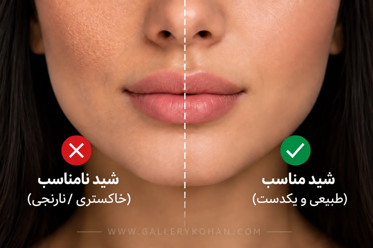 مقایسه شید مناسب و نامناسب کرم پودر روی پوست
