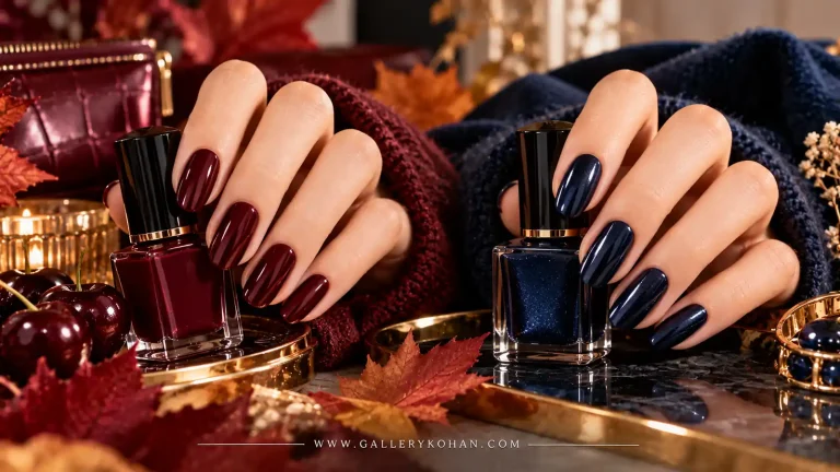 مقایسه لاک بلک چری و آبی نیمه شب برای ترند رنگ ناخن پاییز ۱۴۰۵